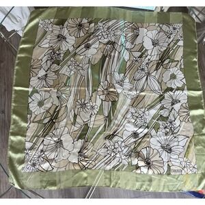 Vintage Carlisle Silk Scarf 36"x36" Green Floral Square Designer Botanical Wrap